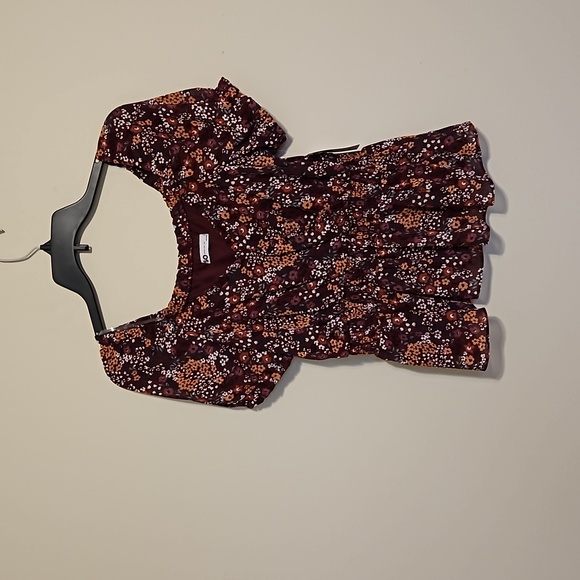 SO Tops - SO  Burgundy Floral short sleeve Faux Wrap blouse
